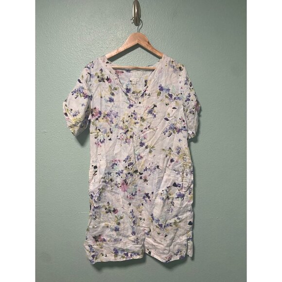 J Jill Women's Floral 100% Linen Midi Dress Size Large Missy - Picture 1 of 9